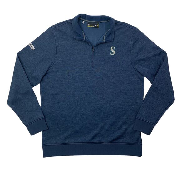 Under Armour Sweatshirt Mens L Large Navy Blue Seattle Mariners Quarter Zip - Picture 1 of 15
